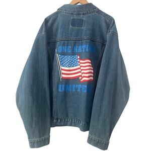 Rout 66 denim jacket united we stand, American flag jean jacket Sz XL